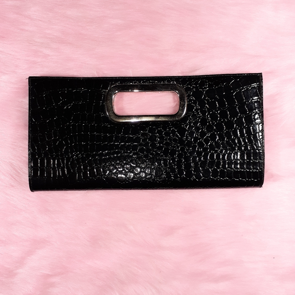 giannini genuine faux leather black clutch
